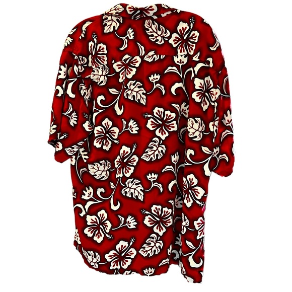 Hibiscus Collection Hawaiian Mens Shirt XL Short Sleeve Red Hawaiian Button Up - Picture 5 of 8